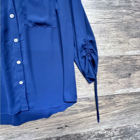 New York & Company Blue Button Down Blouse with 3/4 Sleeves - Picture 3 of 7
